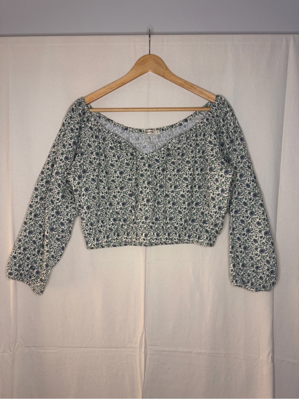 Marine Layer Green Floral Off-Shoulder Crop Top